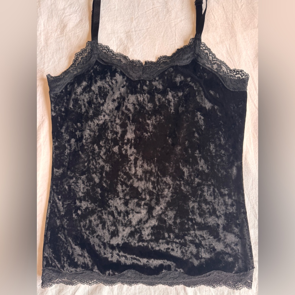 Eye Candy Black Velvet Lace Whimsigoth Cami Top Size L - Picture 2 of 6